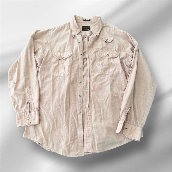 Eddie Bauer Men's Vintage Beige Long Sleeve‎ Button-Up Shirt Size L - Picture 1 of 6